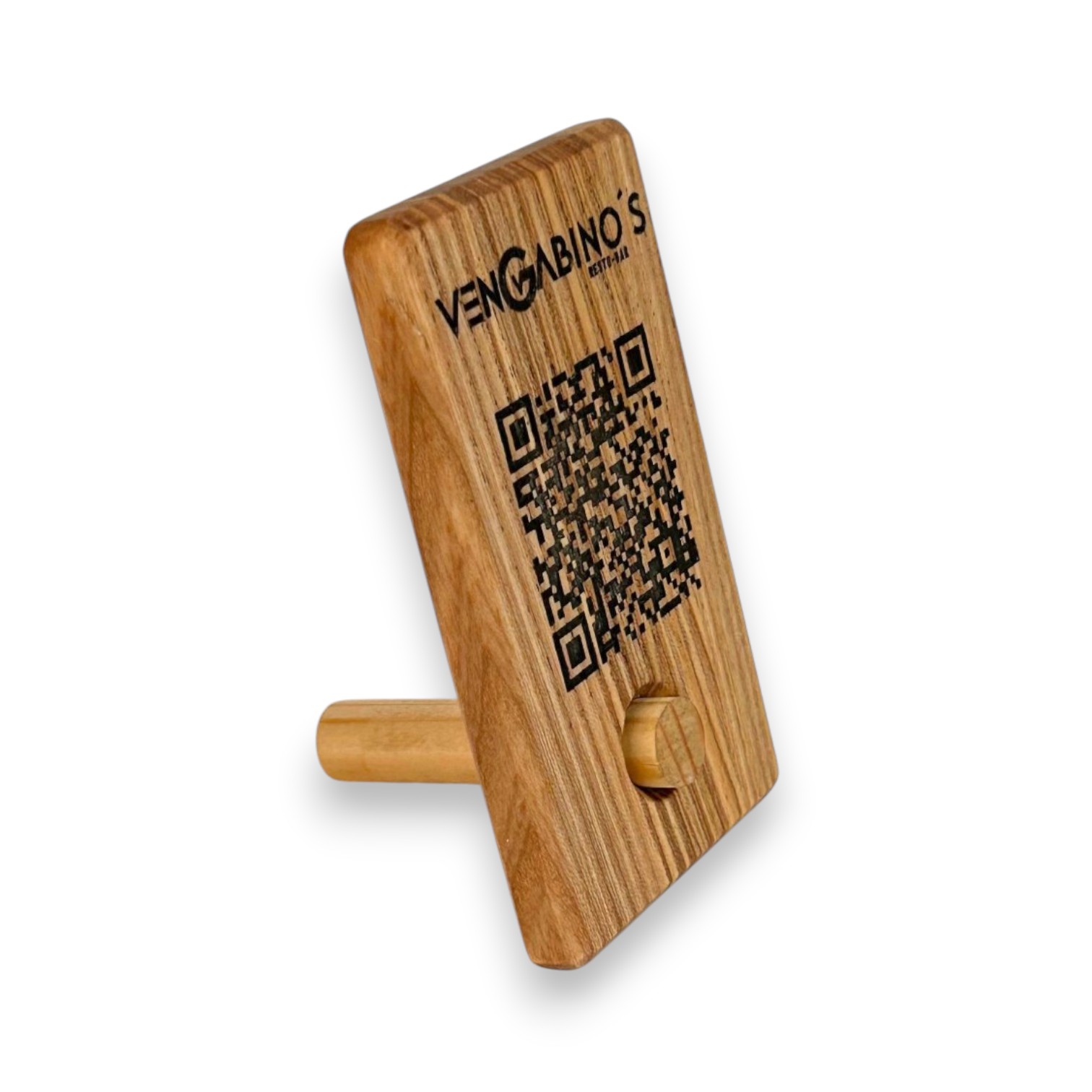 Деревʼяна підставка для QR-меню “Контакт”, 10×6 см