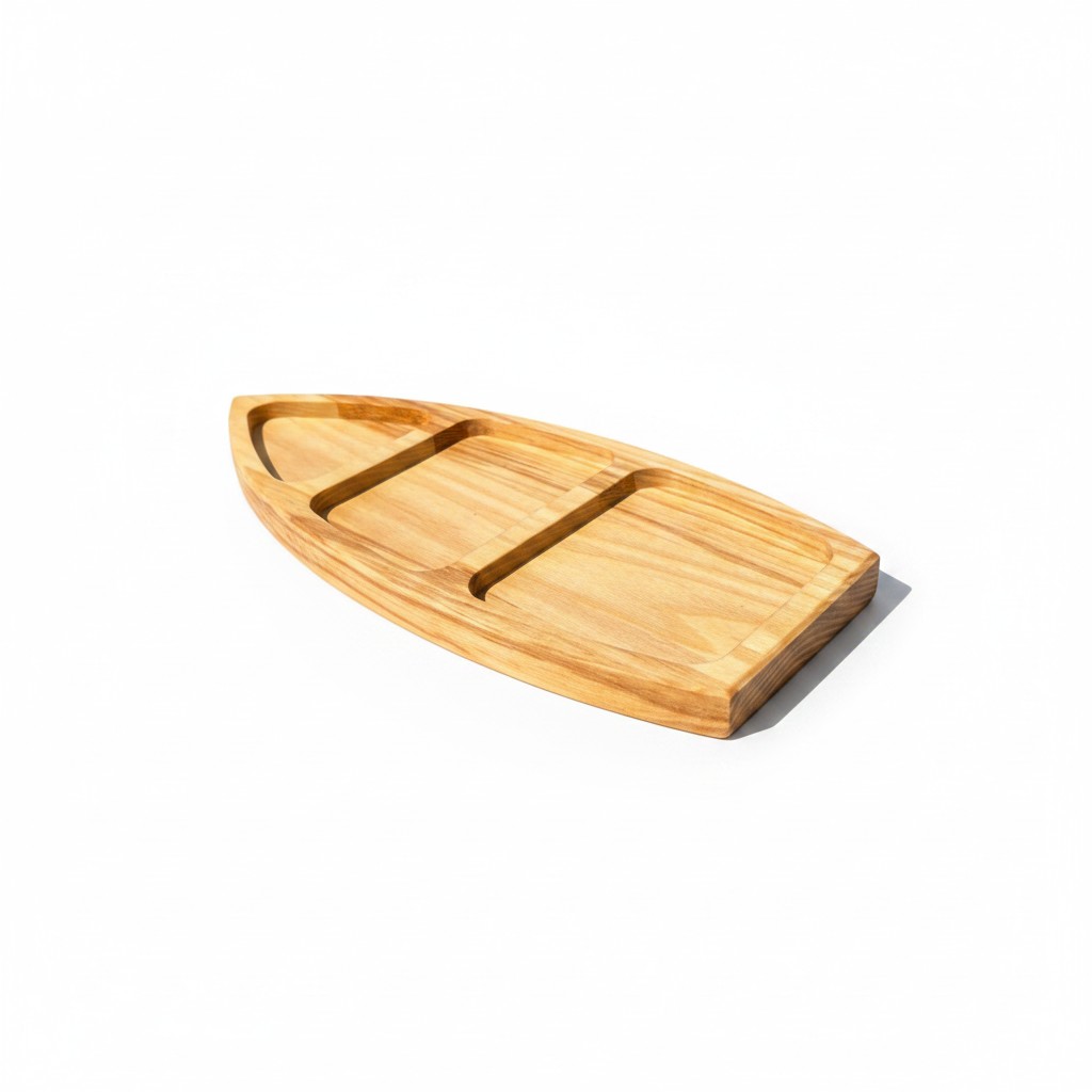 Wooden Sushi Serving Plate “Canoe” from Ash Wood, 29×14×2 cm