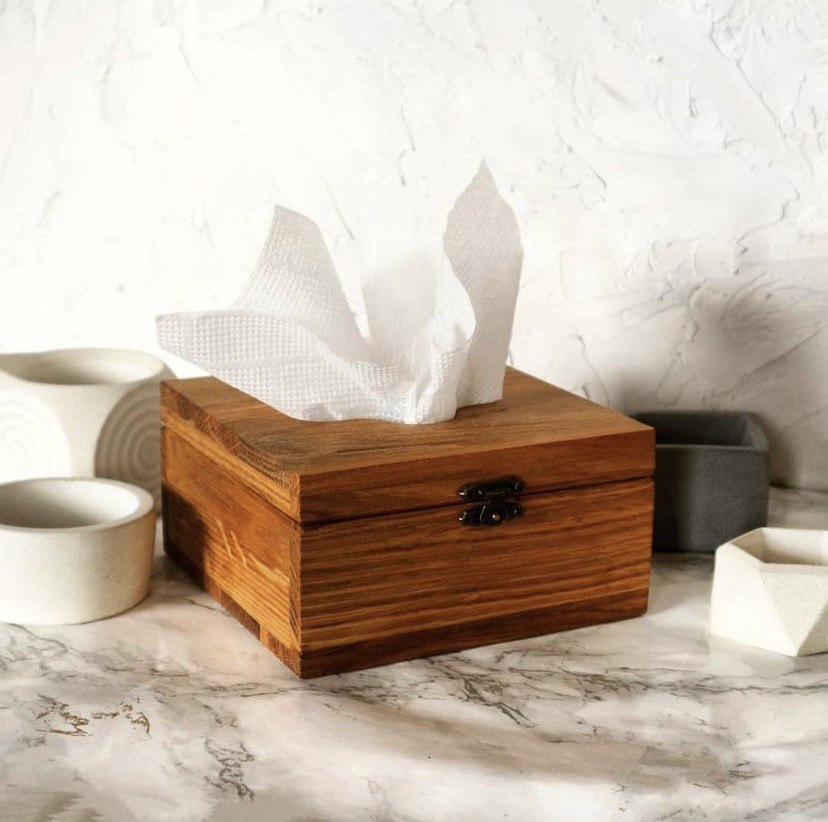 Wooden Napkin Holder Box “Chest” from Ash Wood, 13×13×7 cm