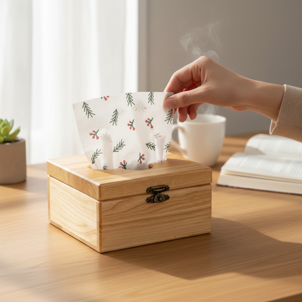 Wooden Napkin Holder Box “Chest” from Ash Wood, 13×13×7 cm