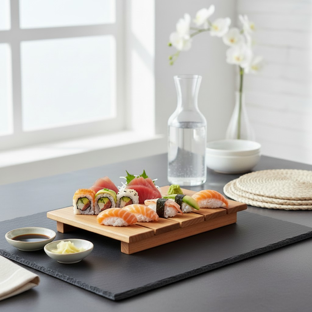 Wooden Sushi Geta Plate “Terrace” from Ash Wood, 22×18.5×2 cm