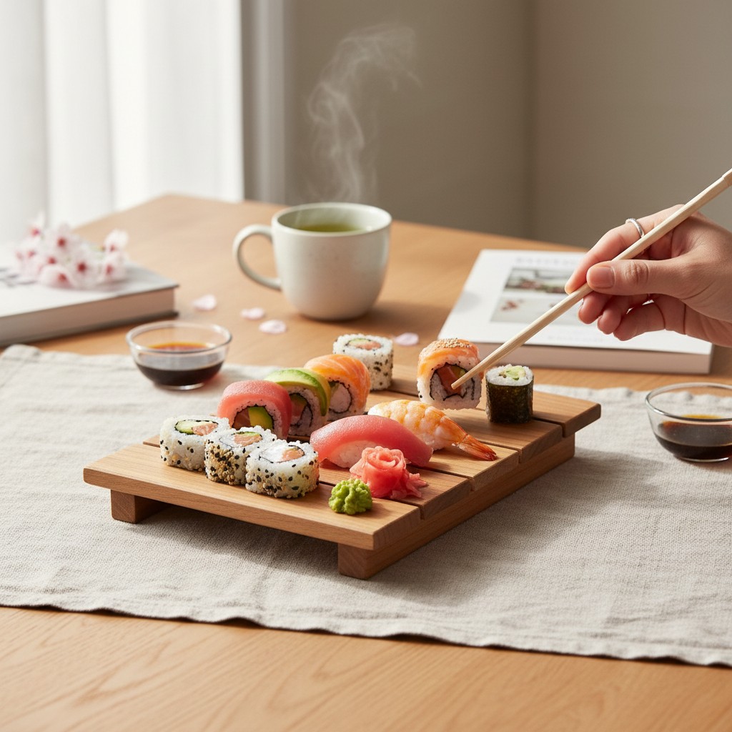 Wooden Sushi Geta Plate “Terrace” from Ash Wood, 22×18.5×2 cm