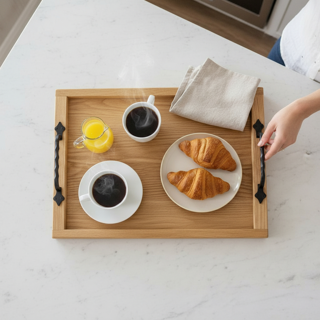 Wooden Serving Tray “Koval” with Metal Handles, 45×30 cm