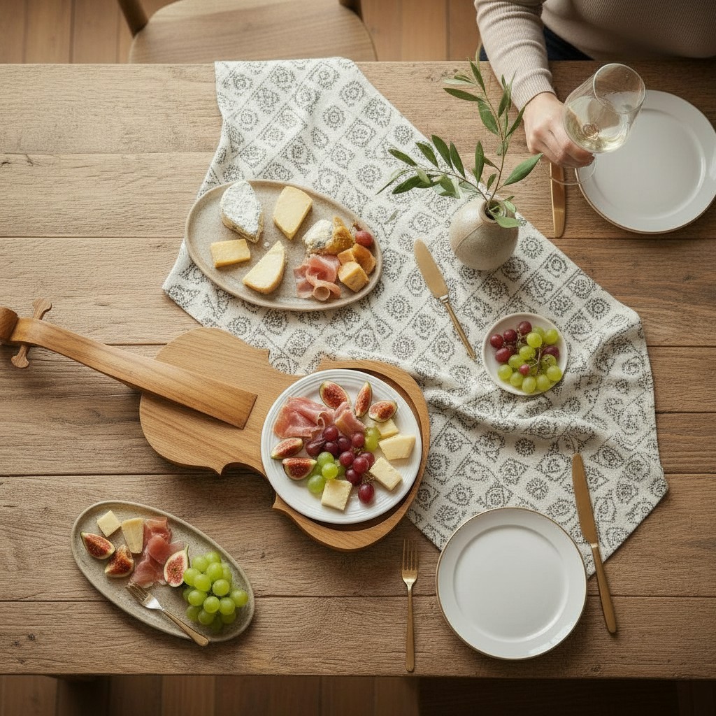 Violin-Shaped Serving Board Tray 56×19 cm