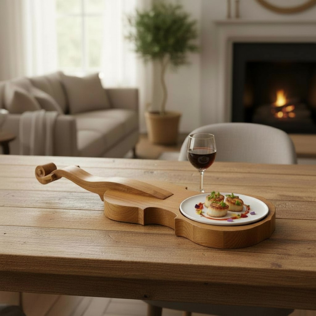 Violin-Shaped Serving Board Tray 56×19 cm