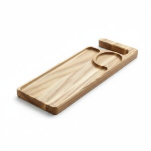 Wooden “Saw+” Individual Serving Board with Sauce Cup Recess, Ash, 36×12.5 cm