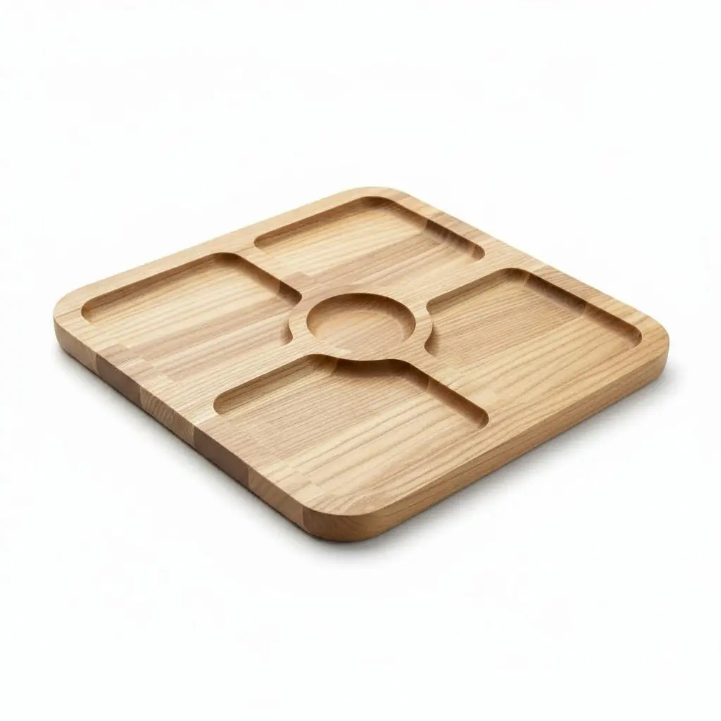 Wooden “Target” Divided Serving Tray, Ash, 29×29 cm