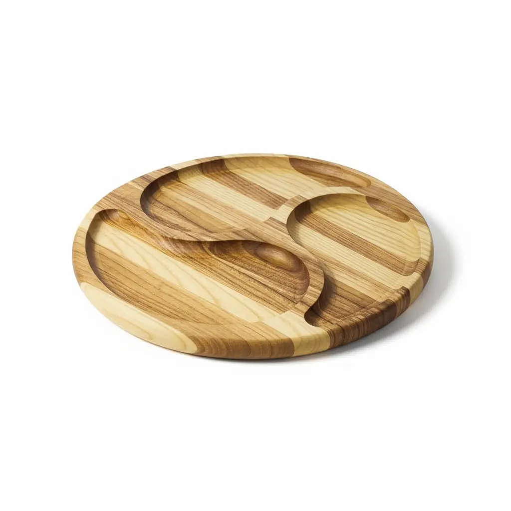 Wooden “Tulip” Divided Serving Tray, Ash, Diameter 24 cm