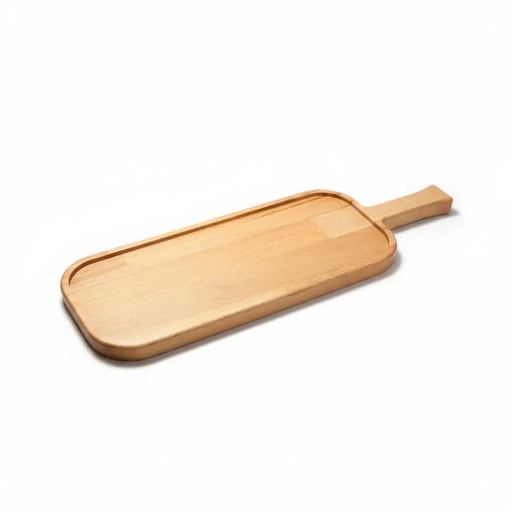 Wooden “Along I” Steak Serving Board with Handle and Raised Edge, Ash, 42×13 cm