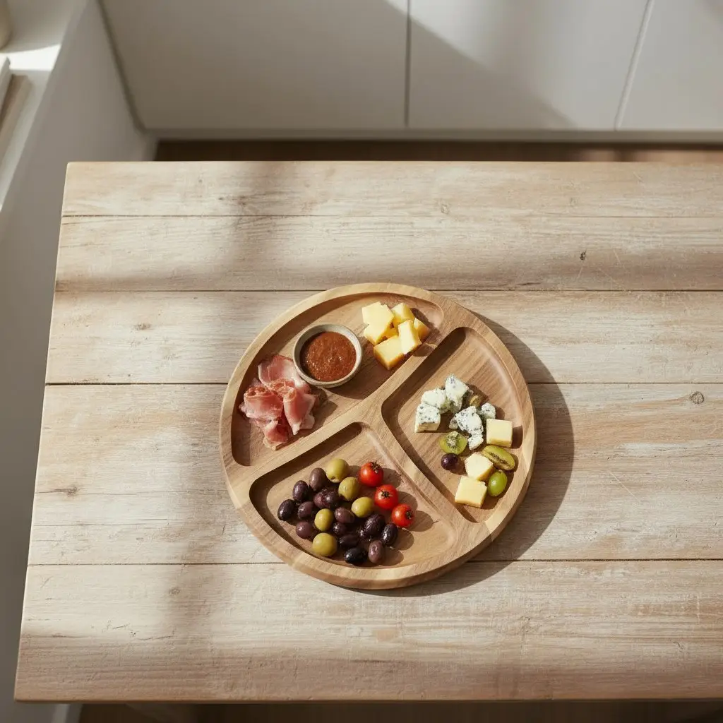 Wooden “Smile” Divided Serving Tray, Ash, Diameter 29 cm