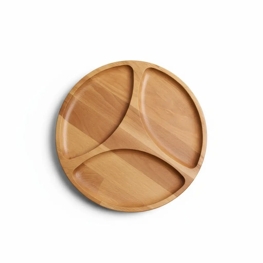 Wooden “Spin” Divided Serving Tray, Ash, Diameter 24 cm