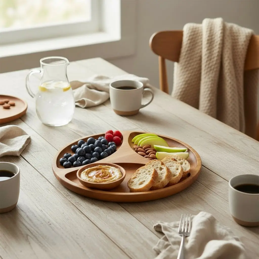 Wooden “Spin” Divided Serving Tray, Ash, Diameter 24 cm