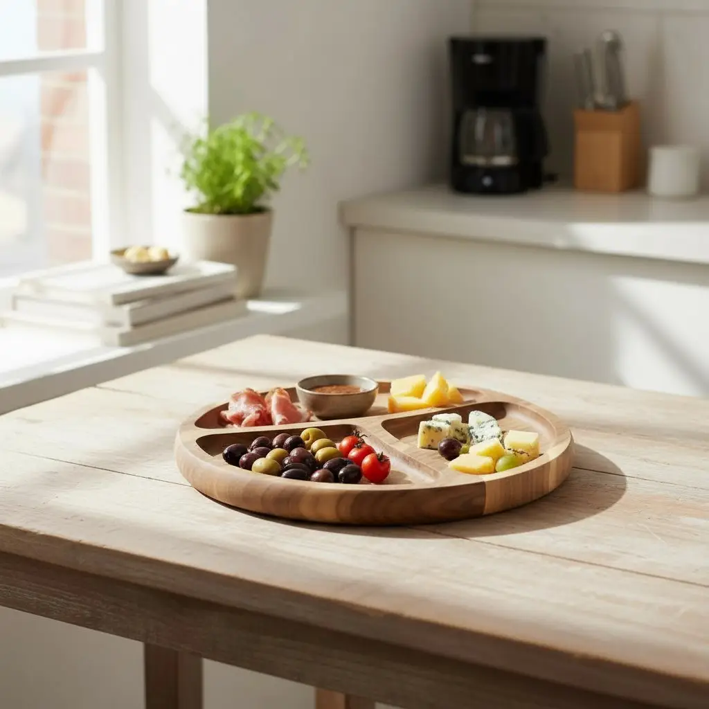 Wooden “Smile” Divided Serving Tray, Ash, Diameter 29 cm