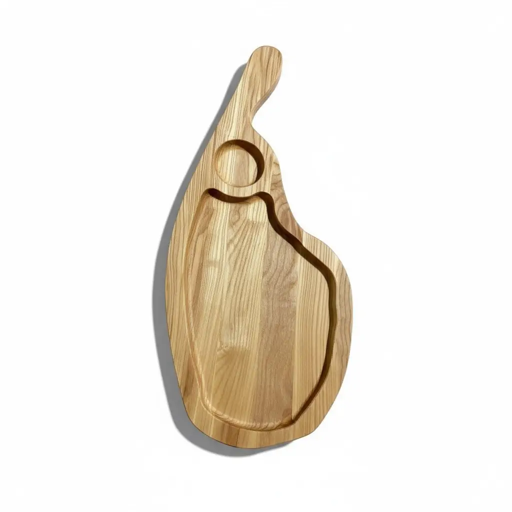 Wooden “Jamon” Serving Platter with Sauce Cup Recess, Ash, 48×24 cm