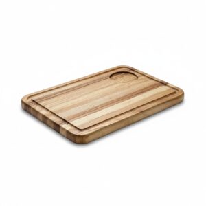 Wooden Serving Board with Juice Groove and Sauce Cup Recess, Ash, 29×19 cm