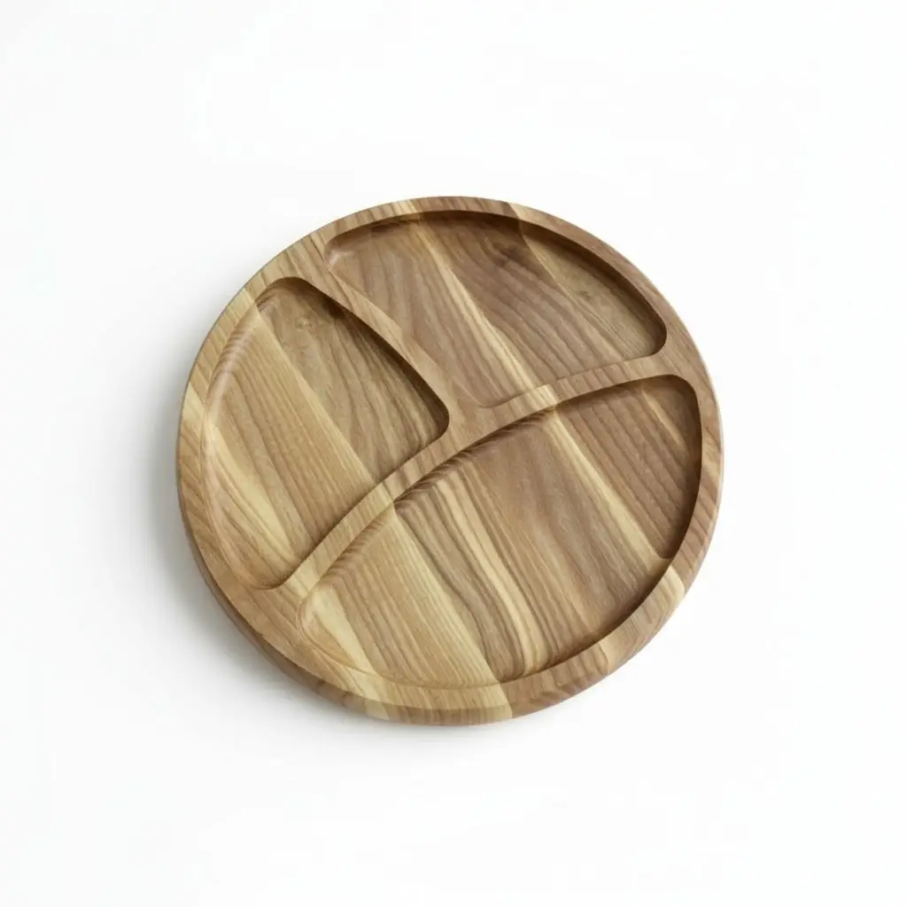 Wooden “Smile” Divided Serving Tray, Ash, Diameter 29 cm