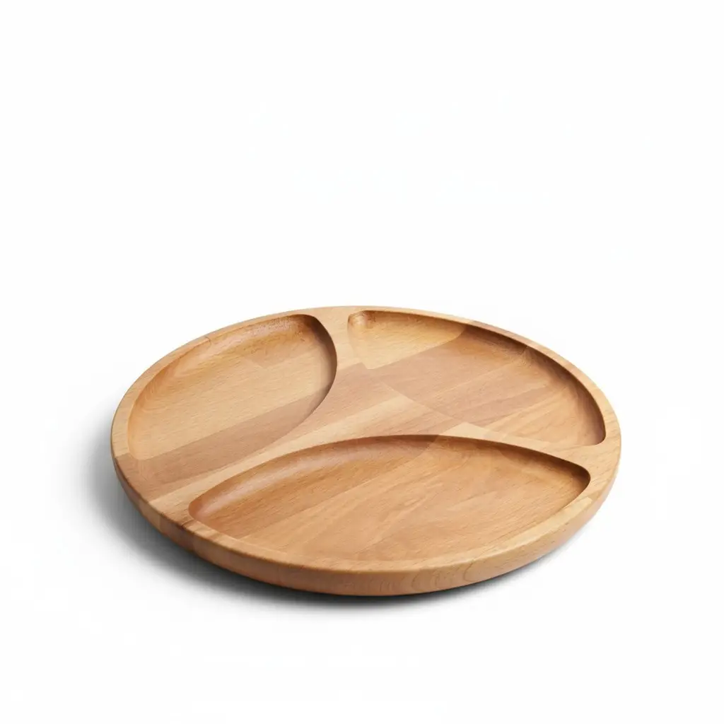 Wooden “Spin” Divided Serving Tray, Ash, Diameter 24 cm