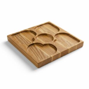 Wooden “Hearts” Divided Serving Tray, Ash, 24×24 cm