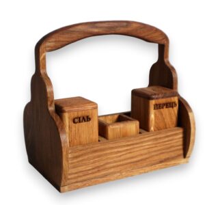 Wooden Spice and Napkin Set “Khutir” Сіль/Перець from Ash Wood, 18.5×11.5×20 cm
