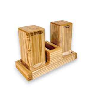 Wooden Spice and Napkin Set “Country” Сіль/Перець from Ash Wood, 15×10×7 cm