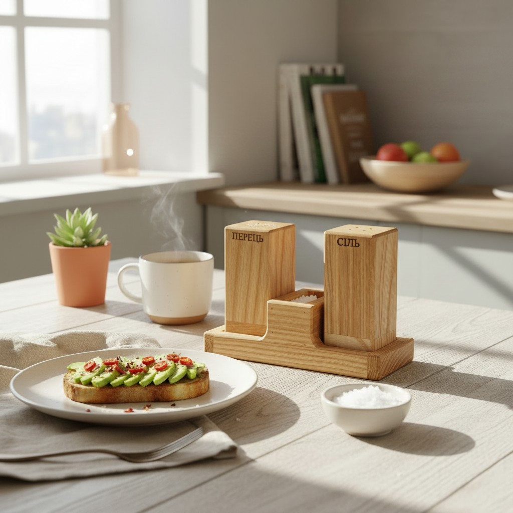 Wooden Spice and Napkin Set “Country” Сіль/Перець from Ash Wood, 15×10×7 cm