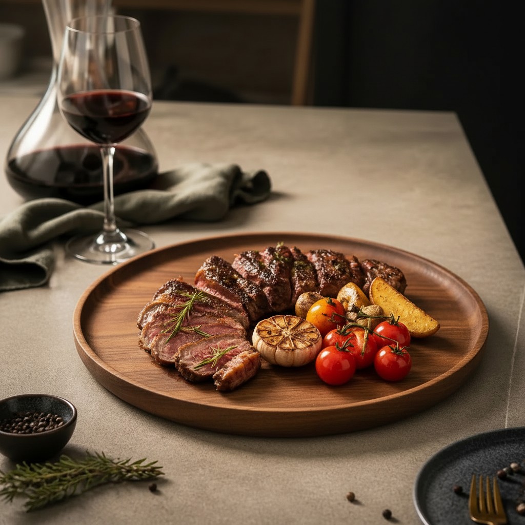 Wooden “Around” Steak Serving Board with Raised Edge, 24×24 cm