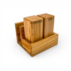 Wooden Spice and Napkin Set “Compact+” from Ash Wood, 10.5×13×10.5 cm