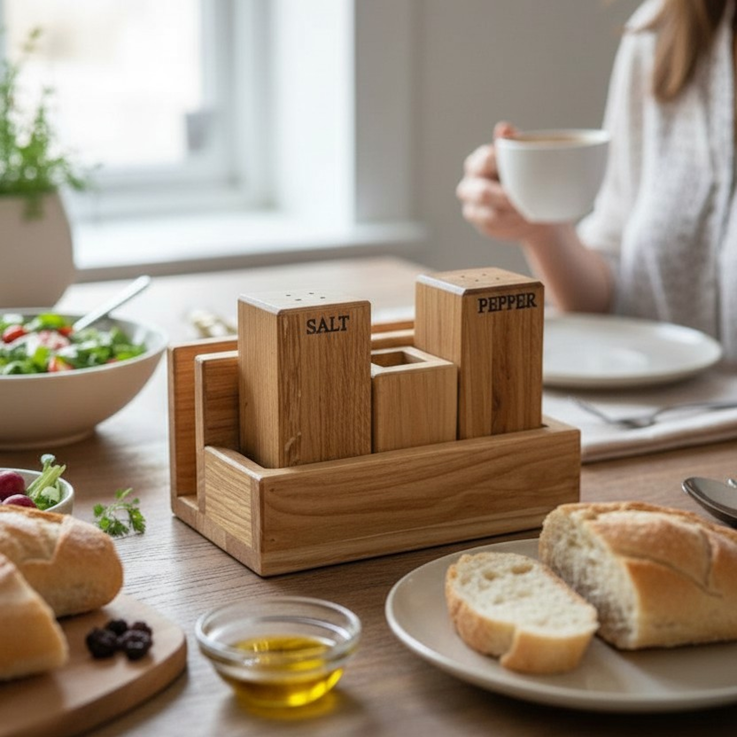 Wooden Spice and Napkin Set “Classic Combination+” Сіль/Перець from Ash Wood, 15×10.5×9 cm