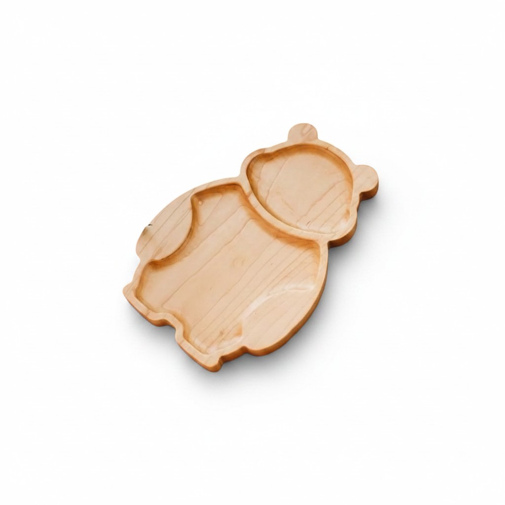 Children’s Wooden “Panda” Divided Plate, Ash, 2 Compartments, 21×19 cm