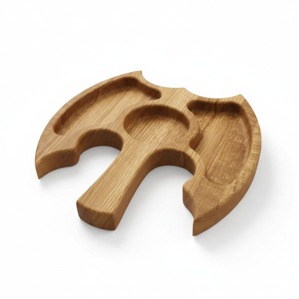Wooden “Viking” Axe-Shaped Divided Serving Tray, Ash, 29 cm Serving Area Diameter