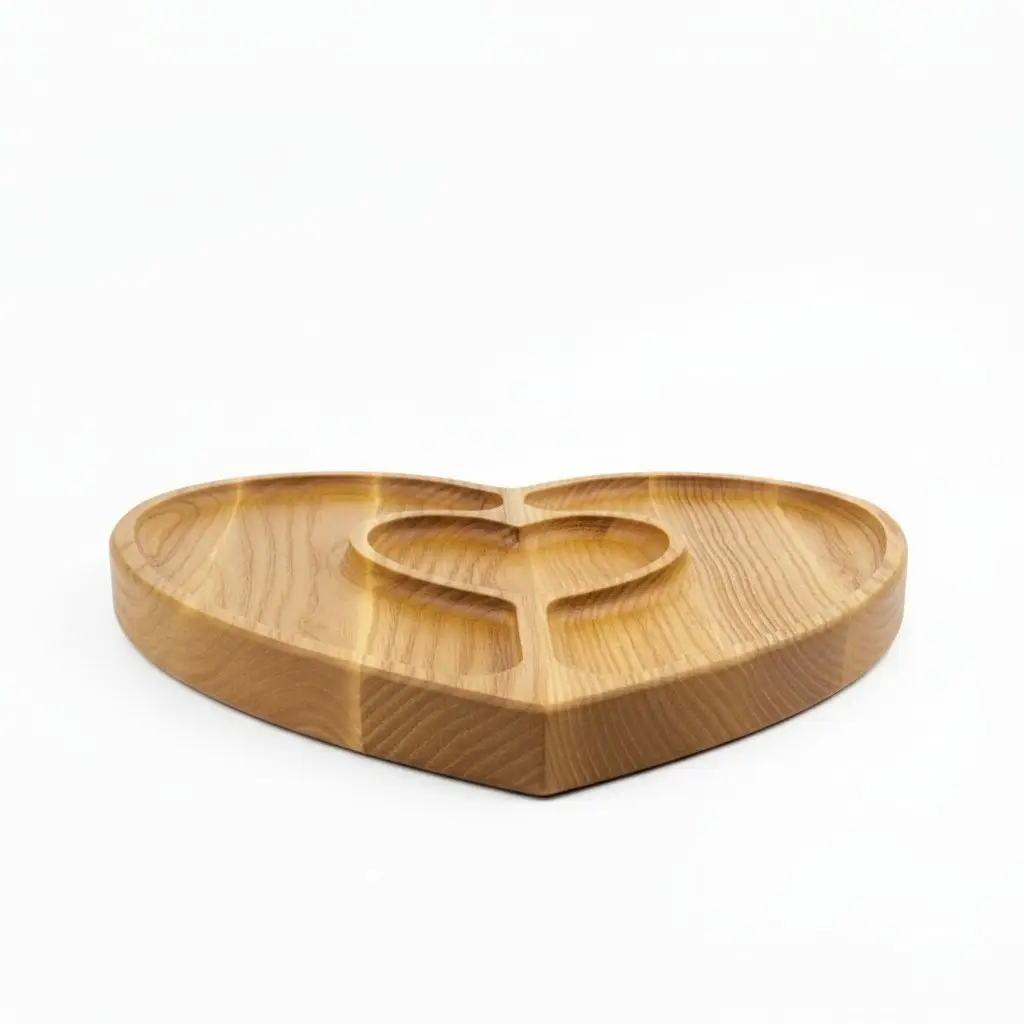 Wooden “Heart+” Divided Serving Tray, Ash, 3 Compartments, 24×24 cm