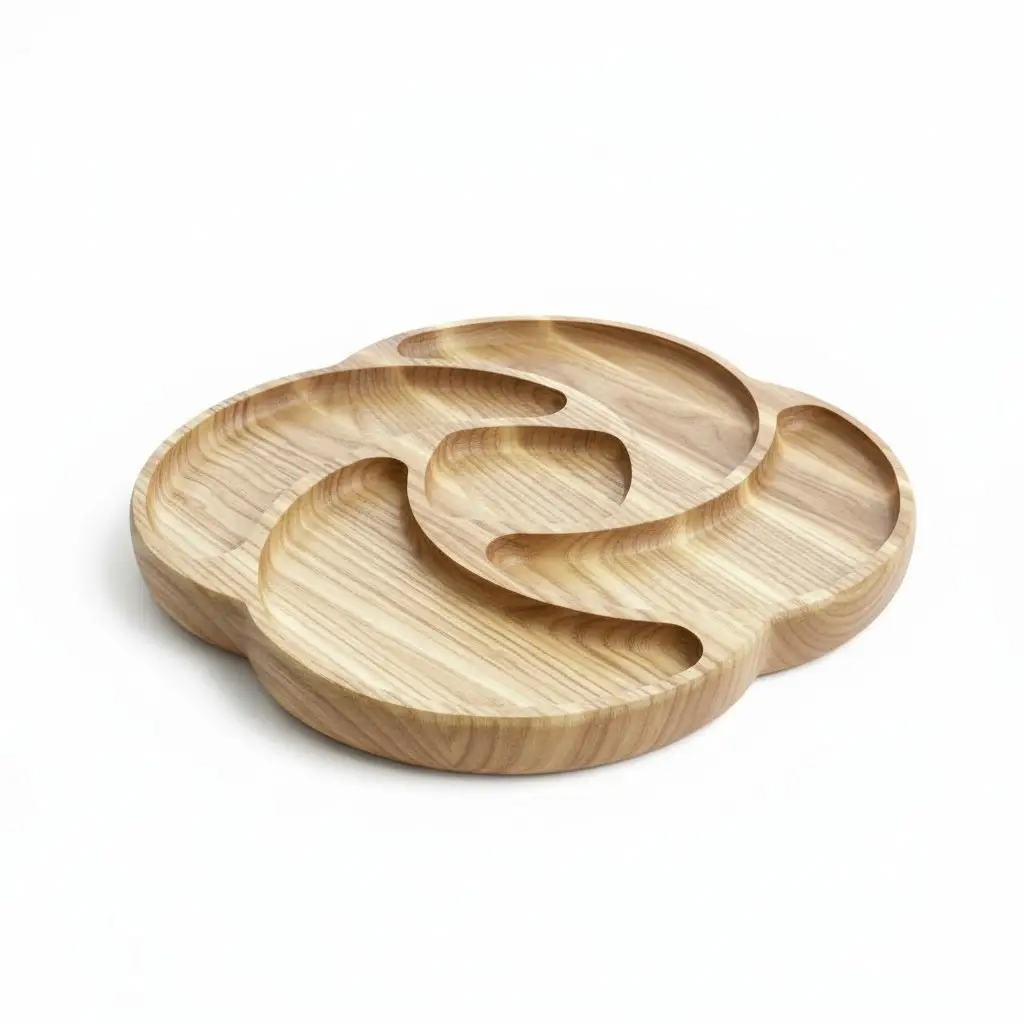 Wooden “Mystic” Divided Serving Tray, Ash, 4 Compartments, 24 cm Diameter