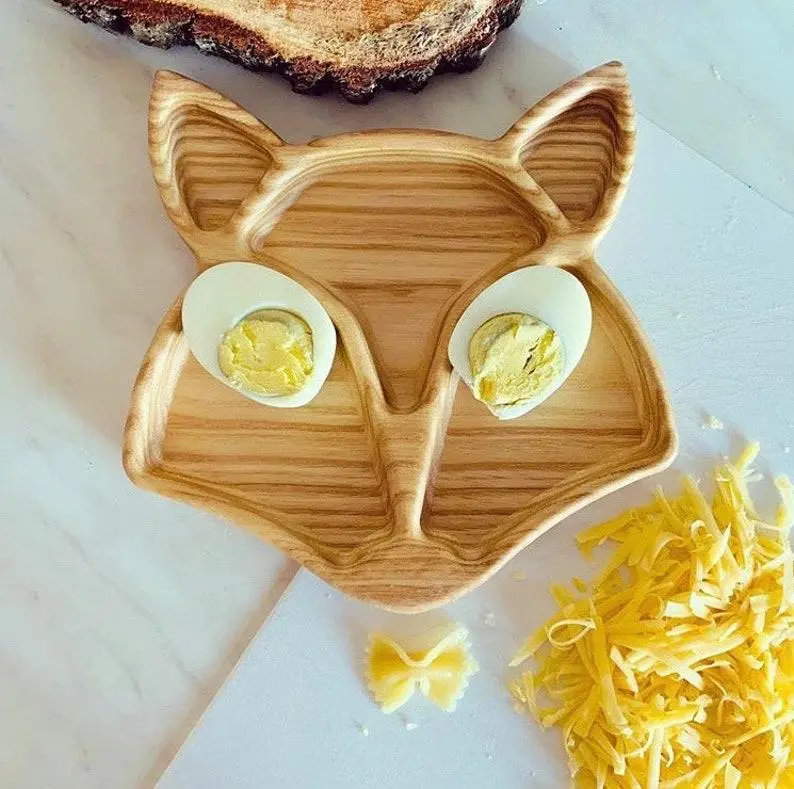 Children’s Wooden “Fox” Divided Plate, Ash, 5 Compartments, 21×21 cm