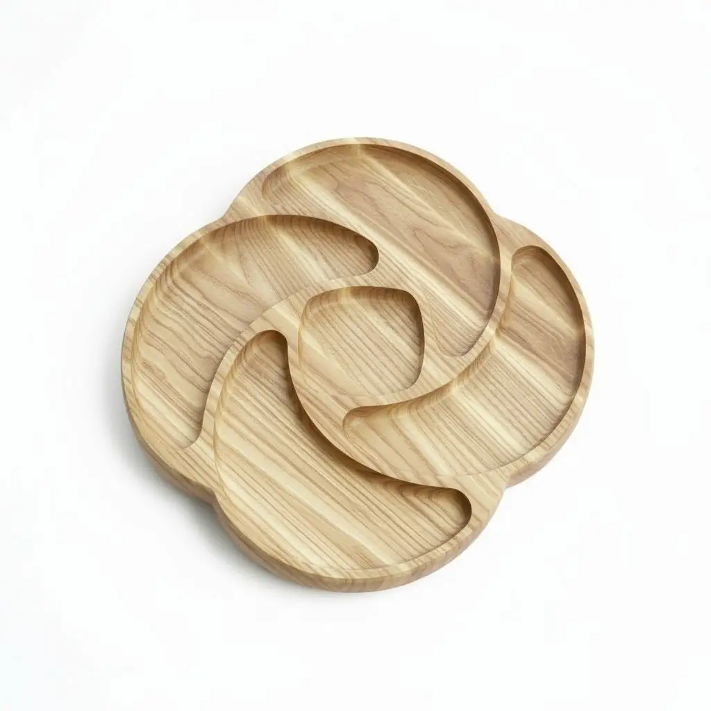 Wooden “Mystic” Divided Serving Tray, Ash, 4 Compartments, 24 cm Diameter