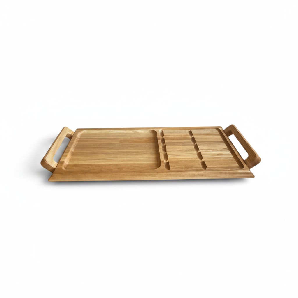 Wooden “Steak & Side Dish” Serving Board with Handles, Ash, 41×23 cm