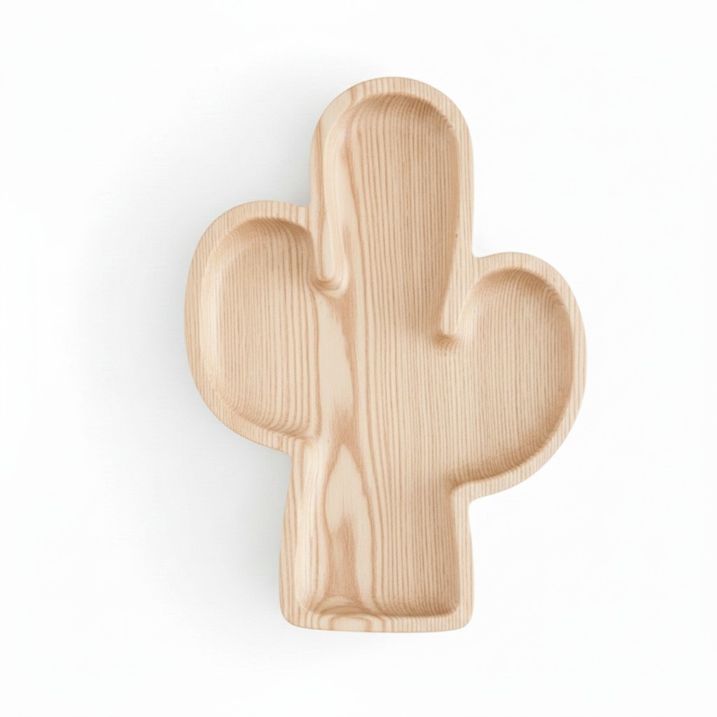 Children’s Wooden “Cactus” Plate, Ash, 21×19 cm