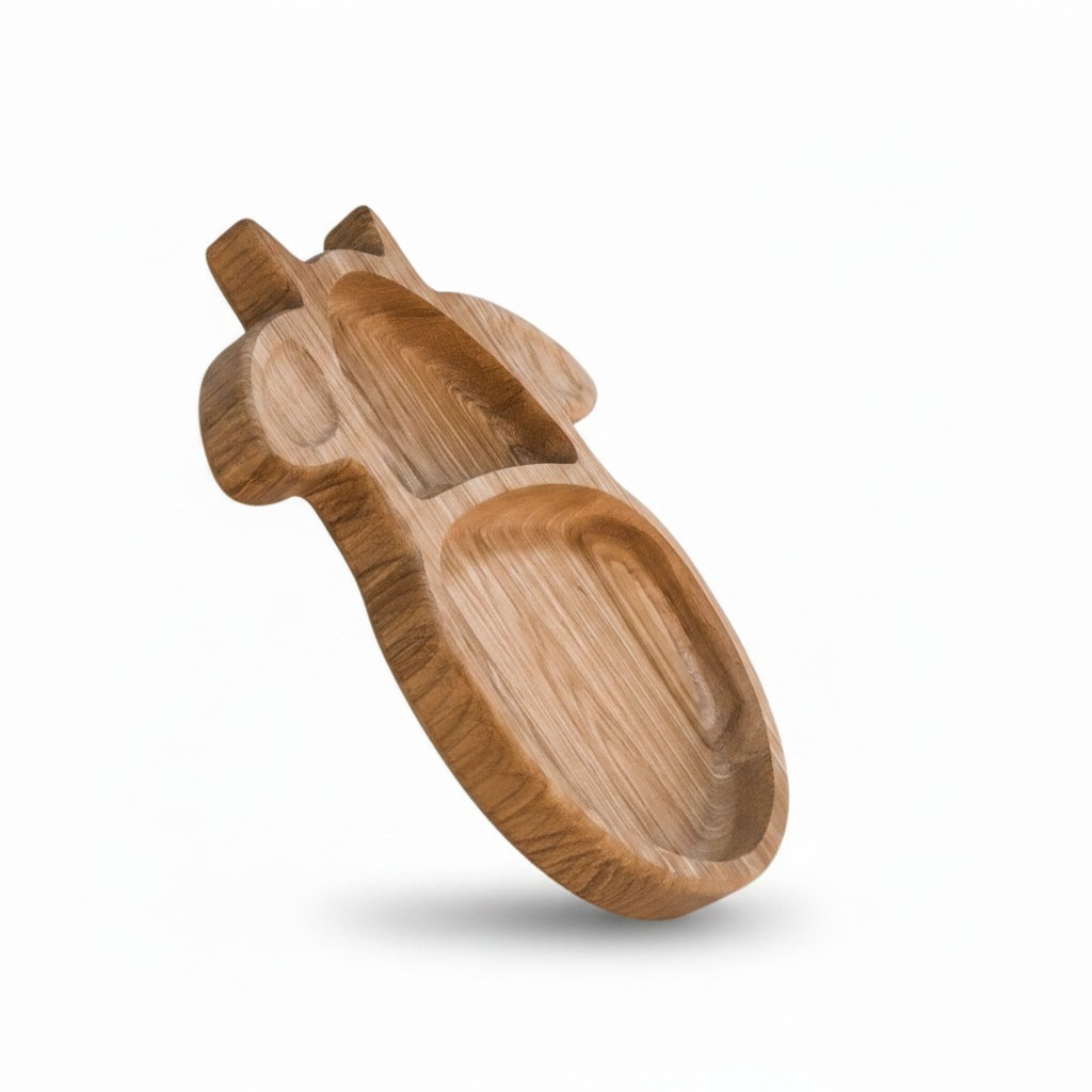 Children’s Wooden “Cow” Divided Plate, Ash, 2 Compartments, 21×21 cm