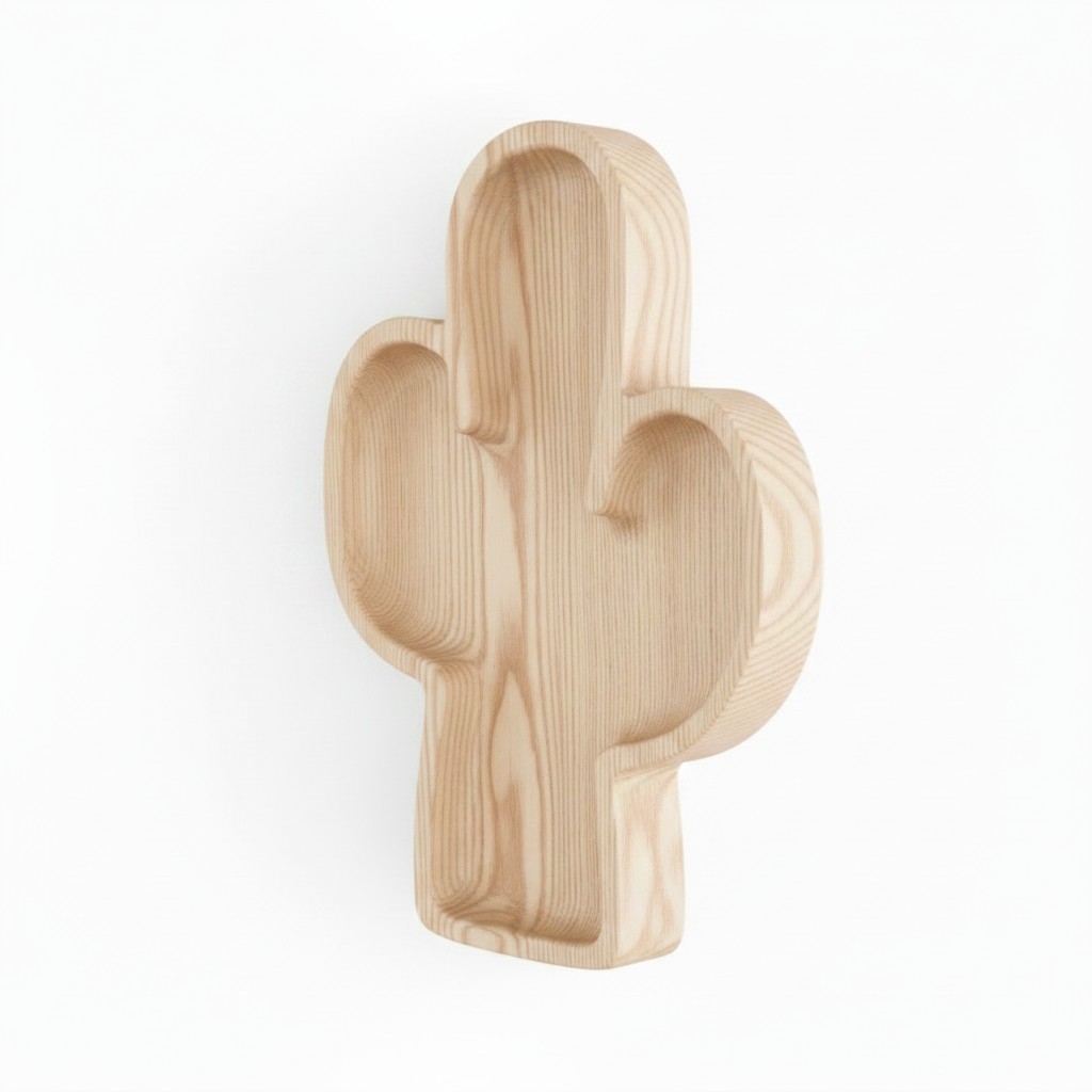 Children’s Wooden “Cactus” Plate, Ash, 21×19 cm